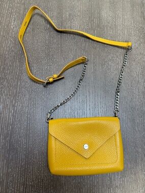 Botkier Mustard Yellow Pebbled Leather Crossbody with Chain Strap